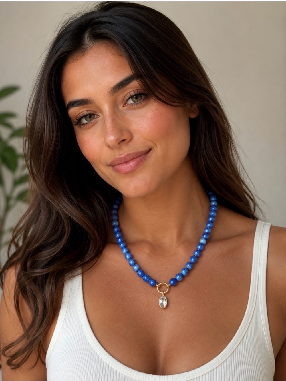 NEW Mayamar Blue Beaded Pendant Crystal Drop Layering Necklace Coastal Festival